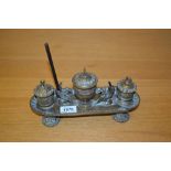 19th Century French brass three bottle inkstand with gryphon mounts