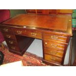 19th Century mahogany twin pedestal desk having red leather gilt tooled inset top,
