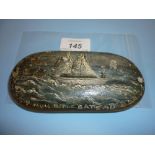 Late 18th / early 19th Century sailor work pebble painted with a sailing boat,