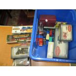 Box containing a quantity of various die-cast vehicles including: Corgi, Eddie Stobart,