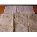 Large Arts and Crafts style embroidered bedspread and a large net bedspread
