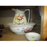 Early 20th Century Bristol pottery floral decorated jug and basin set with matching soap dish