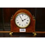 Small Edwardian mahogany and line inlaid mantel clock,