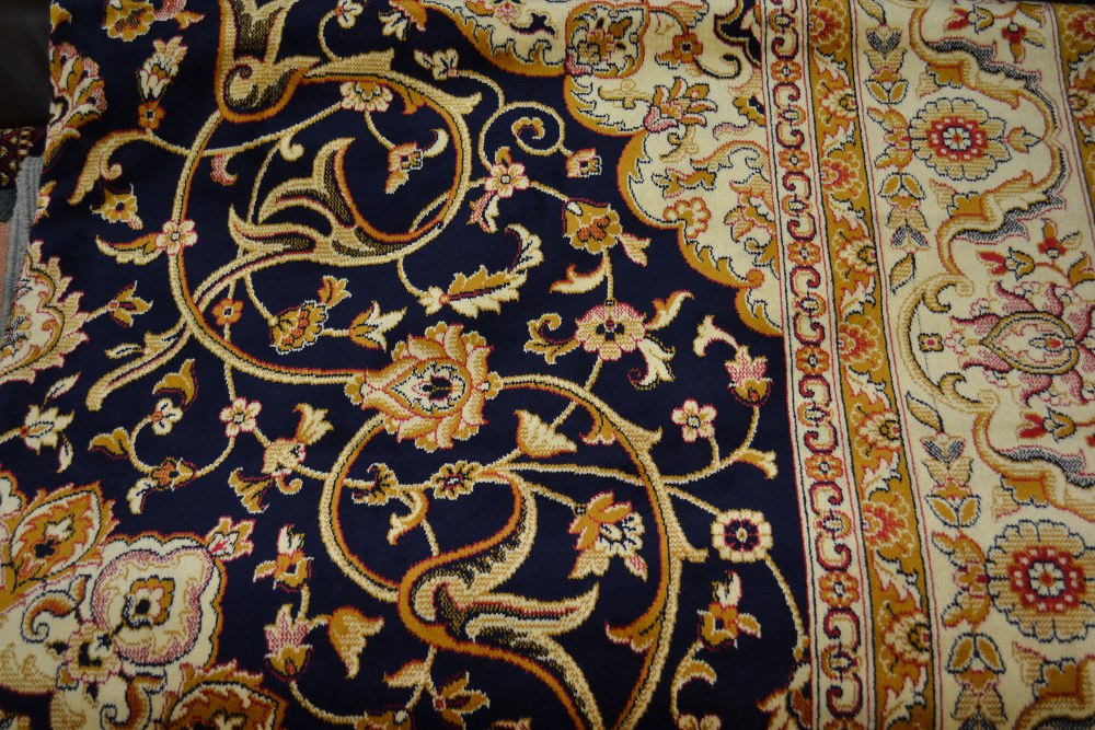 Blue ground Kashan pattern machine woollen carpet, 2.