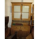 Large 19th Century Continental stripped polished pine dresser having moulded cornice above two