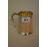 Modern silver Christening mug of circular tapering form