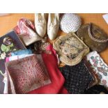 Collection of various evening bags, scarves,