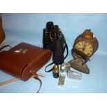 Cased pair of binoculars, small flat iron,