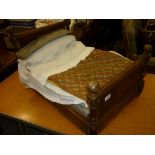 19th / 20th Century French dolls bed with carved and turned decoration with horse hair mattress