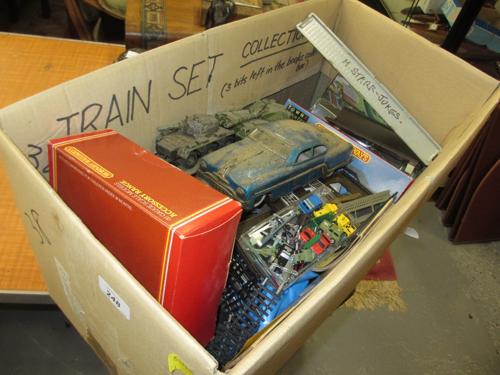Box containing a quantity of various model railway buildings and track etc.