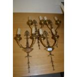 Set of four 20th Century gilt brass two branch wall lights