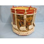 Brass military marching drum painted with the crest of the Seaforth Highlanders, Ross-Shire Buffs,