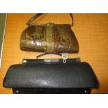 Ladies crocodile skin handbag together with a small black leather ladies Gladstone type handbag