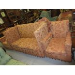 Knole type three piece sitting room suite comprising: drop-end sofa,