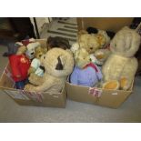 Paddington Bear toy and a collection of large and very large modern teddy bears