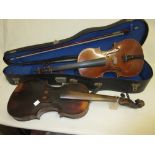 Violin and bow in fitted case together with another violin (a/f)