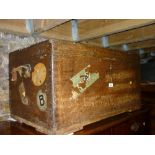 Late 19th / early 20th Century hard wood trunk with various travel labels (a/f)