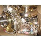 Oval plated entree dish with stand, a plated chamber candlestick,