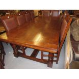 Large oak draw-leaf extending dining table,