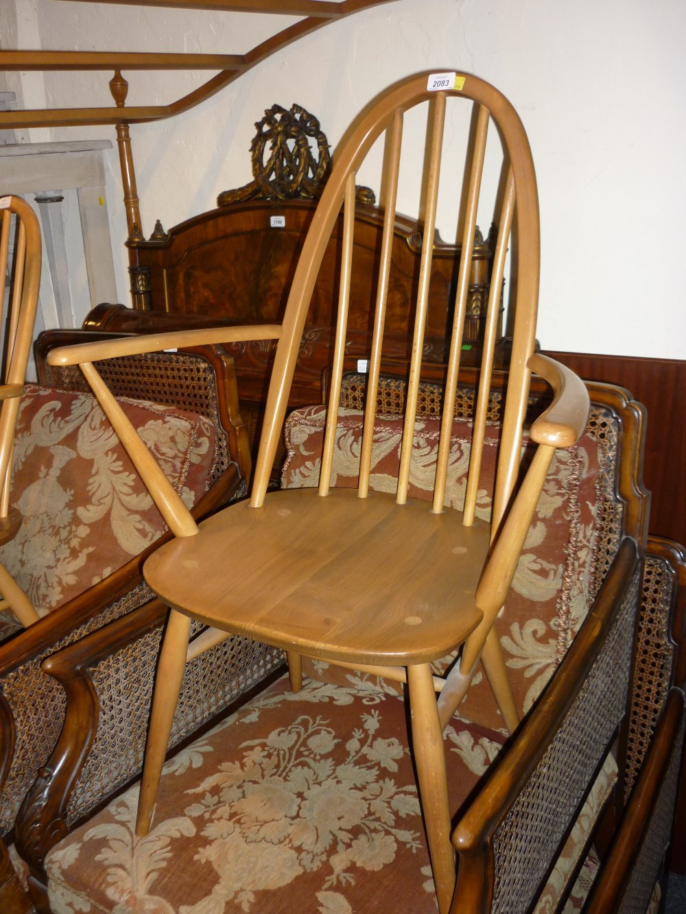 Ercol light ash stickback armchair and another similar Ercol rocking chair