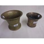 Two antique bronze flared rim mortars