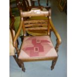 Regency fruitwood open armchair with ball and rail back,