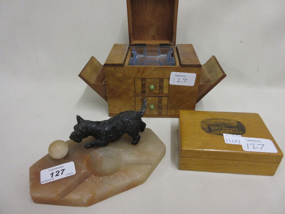 1920's Onyx ashtray mounted with a spelter figure of a Scottie dog,