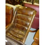 20th Century brown leather upholstered office chair on polished aluminium five leg base with
