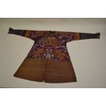 Early 20th Century Chinese gold and silk work embroidered burgundy ground dragon robe