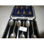 Cased set of Sheffield silver Mappin and Webb seal top coffee spoons and another cased set of