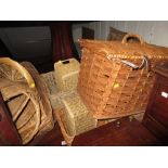 Large quantity of various woven baskets, trays,