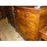 19th Century mahogany bow fronted chest of two short and three long drawers with knob handles on