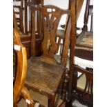 19th Century oak splat back side chair having panelled seat above a shaped frieze on square