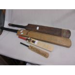 1960's Signed Glamorgan cricket bat together with a small Newbury signed cricket bat and two others,
