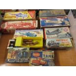 Box containing a quantity of various 1950's and 60's toy aeroplanes, helicopters etc.
