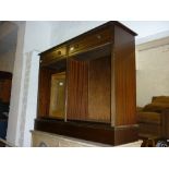 Reproduction mahogany open bookcase together with a mahogany standing corner cabinet