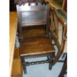 17th Century oak side chair,