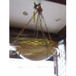 Edwardian gilt brass circular light fitting with alabaster shade (a/f)