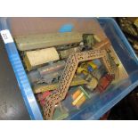 Box containing a quantity of various Hornby 00 gauge rolling stock, buildings and tank loco etc.