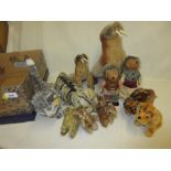 Collection of Steiff and other soft toys including: hedgehogs and walrus