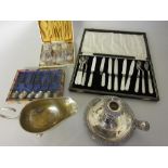 Silver plated on copper chamber stick, plated sauce boat,