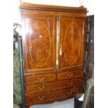 George III mahogany and double line inlaid linen press,