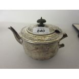 Small London silver circular teapot with ebony handle (a/f)