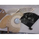 Two 19th Century boxed fans together with three other fans
