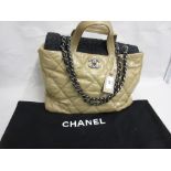 Chanel beige quilted double bag with hessian interior and original soft cover