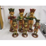 Group of six various Rajastan carved polychrome figures of musicians