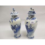 Pair of 19th Century Chinese blue and white baluster form vases decorated with figures in