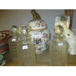 Samson jar and cover in Chinese famille rose armorial style together with a set of three cut glass