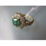 18ct Yellow gold emerald and diamond cluster ring