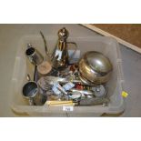 Box containing a quantity of various silver plated items and flatware